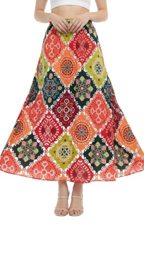 Image of VAGISHA Women's 4-Metre Flared Long Skirt | Skirts for Women Long Length | Long Skirts for Girls | Ethnic & Boho Printed Wear with Elastic Waist | Perfect for Party, Festive & Casual Look