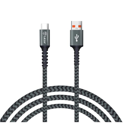 Tukzer 65Watt DASH/SuperVOOC/WARP Charging Cable, Type C to Type A USB for Smartphones, Tablets, Laptops, other Type C Devices| 480Mbps Data Sync, 5 Cores, Nylon Braiding (1.2M/ 3.9FT/ Black+Grey)