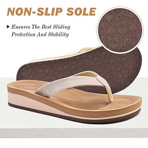 Coface Leather Flip Flops For Women With Comfortable Arch Support Ladies Fashion Platform Thong Sandals Soft Yoga Mat Sole For Beach/Indoor Outdoor #TOP2