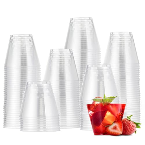 MATANA 120 Vasos de Plástico Duro Transparente para Cócteles, Champán, Vino y Postres (255ml / 9oz) - Bodas, Cumpleaños, Navidad, Fiestas - Resistentes y Reutilizables