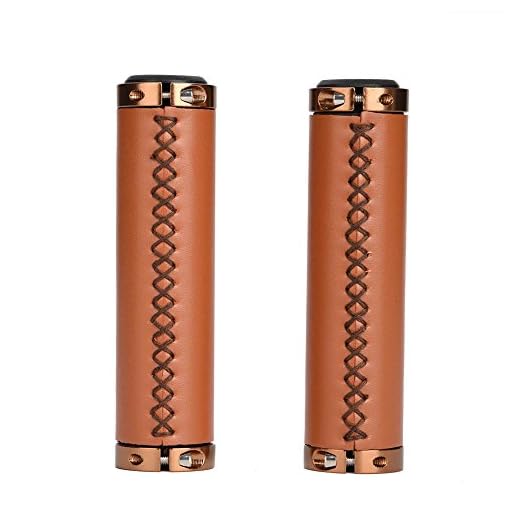 SANON Handlebar Grips,PU Leather Beach Cruiser Bike Bicycle Soft Synthetic Lockable Handlebar Cover Grips Bar (Brown), Easy Installation