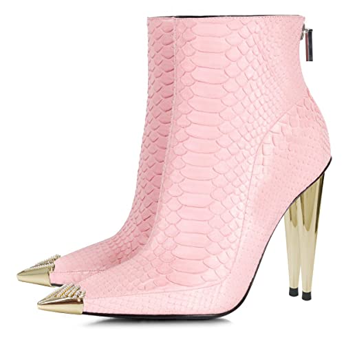 FSJ Women Trendy Rhinestone Cap Pointed Toe Ankle Boots Matal Cone High Heel Back Zipper Casual Daily Fashion Walking Shoes Size 4-15 US