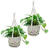 Rimoev 2 Pack Macrame Plant Hangers, 20‘’ Plant Hangers Indoor, Handmade Woven Cotton Style Hanging Plant Holder, Short No Tassels for Indoor Outdoor and Home Decor Hanging Planter