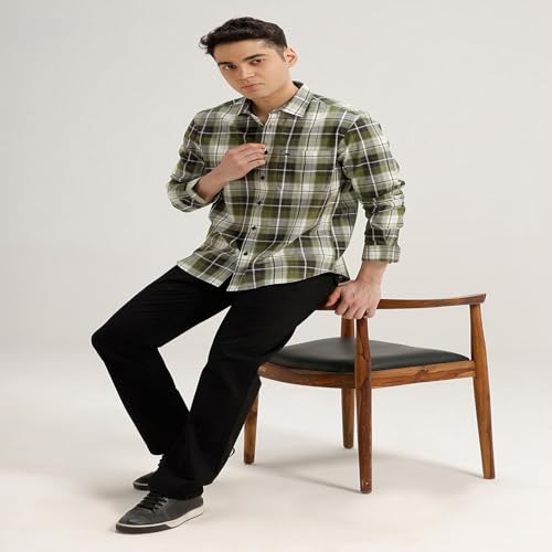 Image of BASICS 100% Cotton Checked Shirt for Men | Slim Fit | Everyday Smart Casual Wear | Full Sleeve