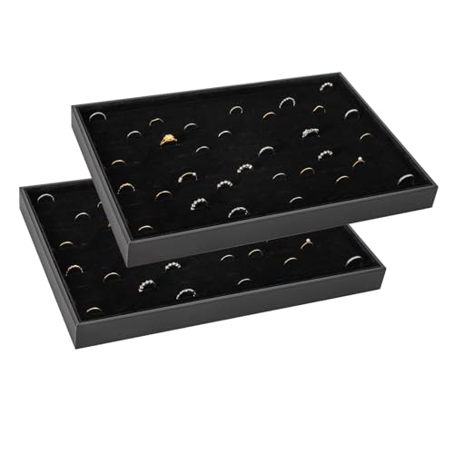 Polmart 100-Slot Rings & Earrings Organizer/Storage/Display Trays, Black Velvet (1-Pack), T21-BL