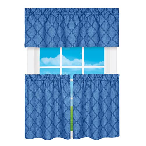 Achim Home Furnishings Colby Tier and Valance Set 58 x 24/58 x 14 - Blue