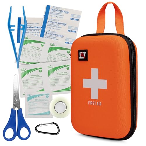 Image of Avalanche 53 Pieces First Aid Kit, Compact Emergency Supplies Kit for Home, School, Car, Travel, Sports or Camping in Hard Shell Foam Case, Portable Mini First Aid Kit, Orange