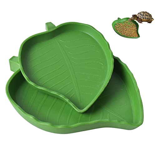 Vesaneae 2PCS Bol d'eau de Nourriture pour Reptiles en Forme de Feuille, Accessoire Tortue Terrestre, Abreuvoir Tortue Plat, pour Petits Animaux domestiques Reptile,Tortue, Lézard, Araignée, Scorpion