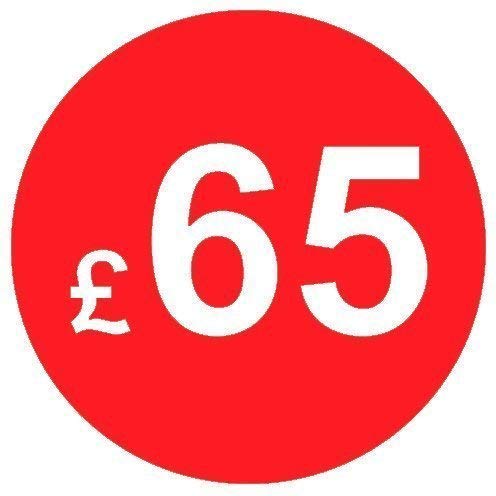 Pack of 500-20mm Price Stickers - Choose from 10p to £95 - Bright Red - Many Prices to Choose from (£65 - Red) — image 1