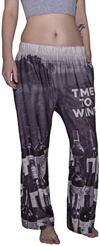 BRIEF INSANITY Lounge Pajama Pants for Women | Wine Print Bottom - Funny, Humorous, Novelty Loungewear Pants (Time to Wine, X-Large)