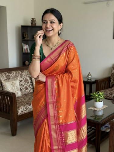 Generic orange paithani silk saree in soft silk – image 4