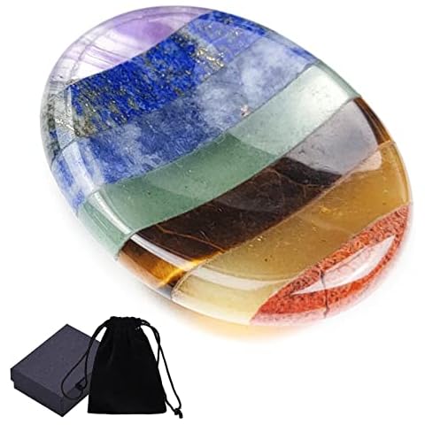 Thumb Worry Stone for Anxiety - 7 Chakra Healing Crystal Oval Pocket Palm Stone Gemstones for Meditation Reiki Balancing(Rainbow) Cover