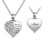 LuxglitterLin Guardian Angel Wings Cremation Jewelry for Ashes Heart Crystal Urn Necklaces for Son Ashes Memorial Keepsake Necklace Always on Mind Forever in My Heart