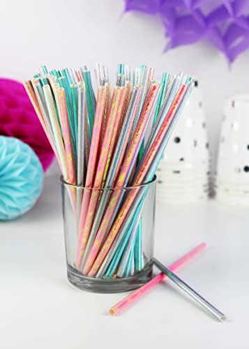 Just Artifacts Iridescent Disposable Drinking Party Paper Straws (100Pcs, Silver), One Size #TOP1