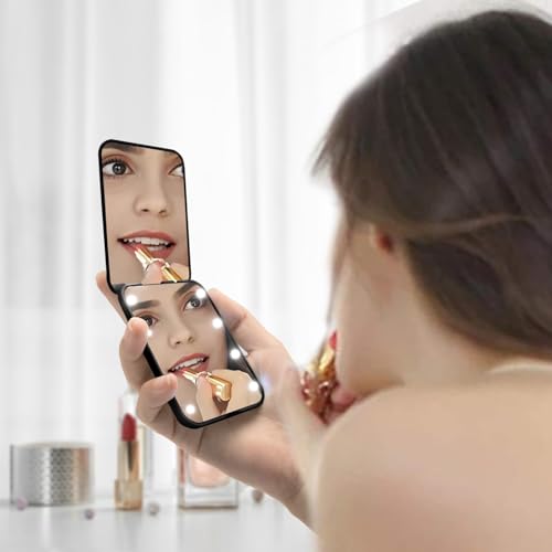 Milishow Compact Mirror, 1x/3x Magnifying LED Pocket Mirror, Small Lighted Travel Makeup Mirror for Purse, Handbag, Folding, Handheld, 2-Sided Mini Mirror with Lights for Women — view 3