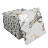 Floor Tiles Self Adhesive Floor Sticker Kitchen Waterproof Marble White Vinyl Flooring Peel and Stick Floor Tile for Living Room(D,60 tiles)