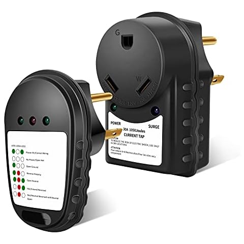 AutoEC 30 Amp RV Surge Protector Circuit Tester 30 amp 1050 Joules Surge Protector with LED Indicator Light ETL Listed Nema TT-30P TT-30R Power Analyzer for RV Camper Trailer Van Cover