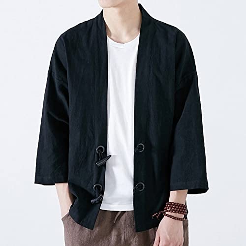 Mens Casual Jackets Fashion, Winter For Men Jacket Fashion Japanese Yukata Casual Coat Kimono Outwear Cotton Vintage Loose Top Vests Outerwear Down Corduroy Jacket Running (3Xl, Black) #TOP3