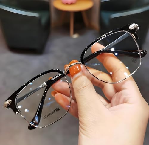 Ultra Light Anti Blue Presbyopic Glasses, Titanium Frame HD Reading Glasses with Spring Hinge, Unisex Anti Eyestrain/Glare/UV (Black Gold, 250° (60-64 Years Old))