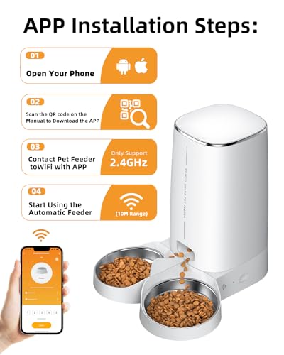 ROJECO Automatic Cat Feeders for 2 Cats, 4L Cat Food Dispenser with APP Control, Double Stainless Steel Bowls, Dual Power Supply and Low Food Alarms, 2.4GHz Wi-Fi Enabled Pet Feeder for Cats and Dogs ROJECO Automatic Cat Feeders for 2 Cats, 4L Cat Food Dispenser with APP Control, Double Stainless Steel Bowls, Dual Power Supply and Low Food Alarms, 2.4GHz Wi-Fi Enabled Pet Feeder for Cats and Dogs