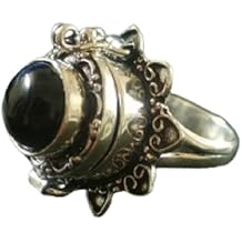 Vintage Poison Ring|Natural Moss Agate,Poison Ring|Secret Compartment| Boho Hippie|925 Sterling Silver Plated| Halloween Day Gift, Pill Ring