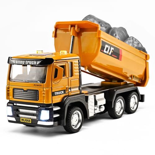 NOVAFUSION Dump Truck Toys for Boys 3-5 Year Old,Dump Truck Toy Metal Diecast Cab,Pull Back Toy Dump Trucks Construction Vehicles with Lights and Sounds,Construction Trucks for Toddlers 3-5