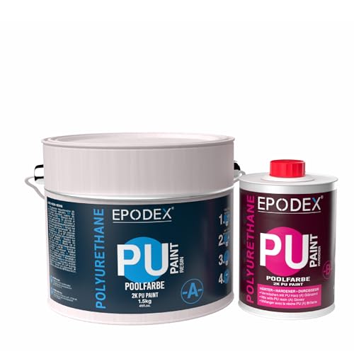 EPODEX Pintura para piscina, resistente a los rayos UV, elástica y duradera, 2 K, para hormigón, cloro y piscinas de agua salada, mate, 2 kg, cubre 9 m² (2 capas), azul cielo