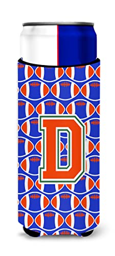 Letter D Football Green, Blue and Orange Ultra Beverage Insulators for slim cans CJ1083-DMUK