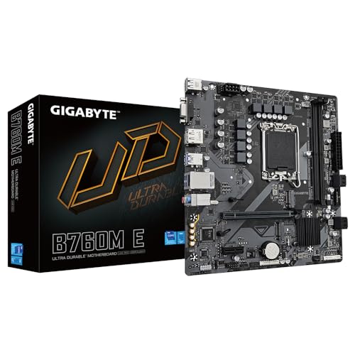 GIGABYTE B760M E Motherboard - Supports 14th Gen Intel Core Processors 6+1+1 Phase VRM up to 7200MHz DDR5 (OC) 2xPCIe 4.0 M.2 1GbE LAN USB 3.2 Gen 1