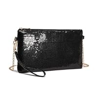 Miss Lulu Damen Fashion Pailletten Tasche Mini Clutch kleine Damen Kettentasche Umhängetasche für Hochzeiten, Dates und verschiedene Anlässe mit goldener Kette Schwarz