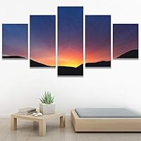 SIGNWIN 5 Panel Canvas Wall Art Sunset in The Mountains for Home Decorations Ready to Hang - 60