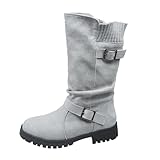 Generisch 2026 Wildlederstiefel bis zur Wade, Schlupfdesign mit verstellbarem Riemen für warme Wintertage, Bequeme lässige Stiefeletten (Light Gray, 40)