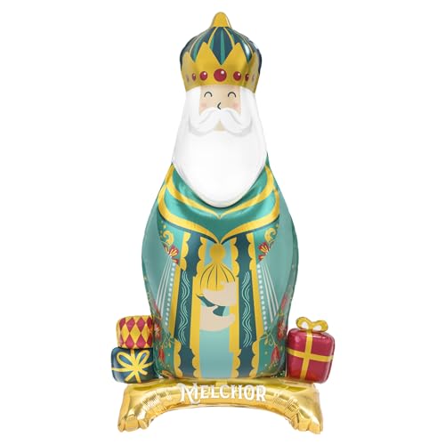 1 Unidad - Globo Navideño Foil de Pie Rey Mago Melchor Metalizado de 110 cm - Globos Fiesta, decoración Navidad, para celebraciones y fiestas de reyes magos. Globo Foil Melchor.