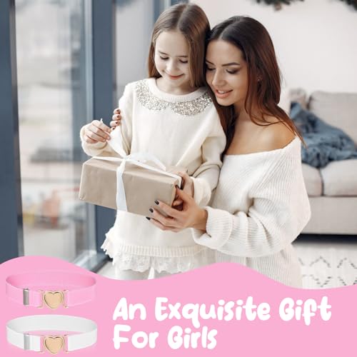 2pcs Girls Belt for Waist Size 15-30\" Kids Elastic Belt Adjustable Toddler Heart Buckle Stretch Belts Fashion Waistband Heart-Shaped Metal Buckle Waist Belts for Boys Girls Pants Jeans Dress Decor - Thumbnail 6