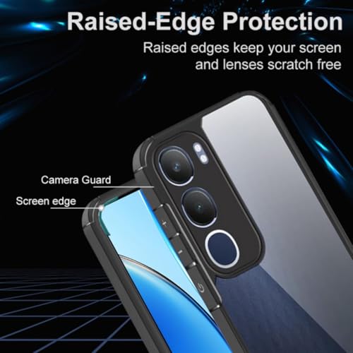 Image of SHINESTAR Ultra Slim Clear Back Cover for Vivo Y29 5G / Vivo Y19s, Transparent Hybrid Hard Shell Plastic & Soft Silicone Rubber Bumper, Non-Yellow Acrylic Protective Cover - Black