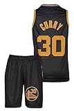 Amdrabola Warriors Stephen Curry Basketball Kinder Trikot Bausatz, Schwarz, Komm mit Shorts Basketballfans (128,Schwarz)