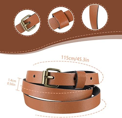 3 Pieces Waist Belts Thin for Women, Ladies Belts Waist Winter Dress Women's Thin Black Belts Skinny PU Leather Dress Belt with Bronze Alloy Buckle Women's Gold Belts for Dresses Black Patent Belt
