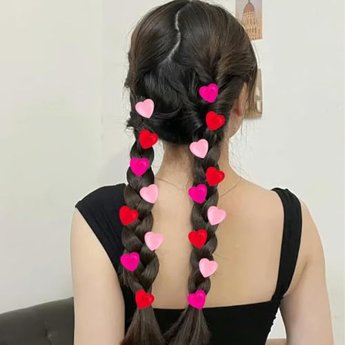 30Pcs Mini Rhinestone Heart-Shaped Bean Heart Hair Clips, Cute Pink Mini Hair Clips Accessories Decorations Supplies for Women, Valentine\'s Day Themed Party Decor Supplies