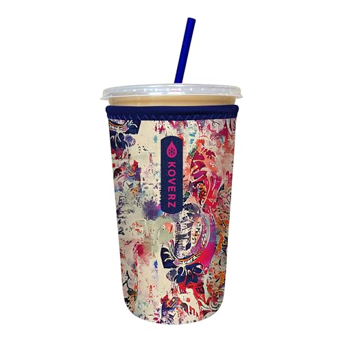 Image of Iced Coffee Sleeve, Insulated Neoprene Cup Sleeve, Fits a 24 Oz. Coffee Cup, Washable and Reusable, Iced Coffee Accessories, Medium Abstract Paisley