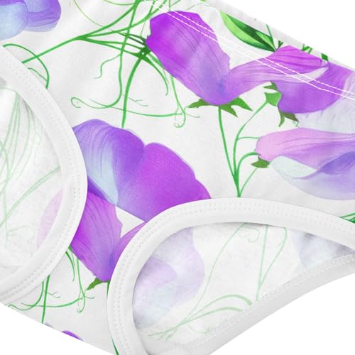 Cotton Girls Underwear Toddler Sweet Pea Flowers Purple Green Panties for Girl Fun Briefs Girls Undies 2t4