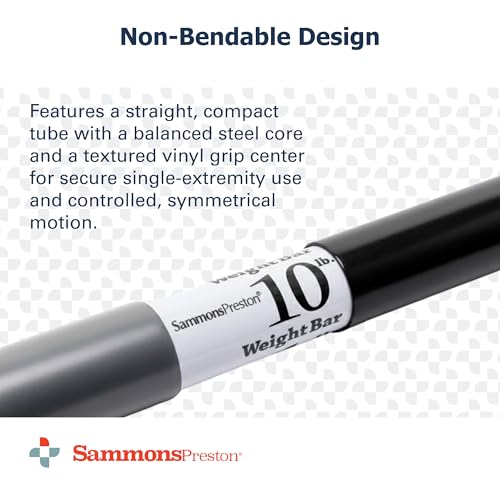 Sammons Preston Rehab Weight Bar, Black, 10 Pounds, Weighted Bar for Exercise, Color-Coded Bars with Grip, Physical Therapy Equipment for Home & Clinical Use, 30\" Compact Design - Thumbnail 3