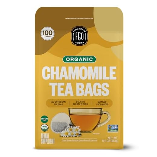 FGO Organic Chamomile Tea, 100 Eco-Conscious Tea Bags, Caffeine Free, Resealable Bag, Packaging May Vary (Pack of 1)