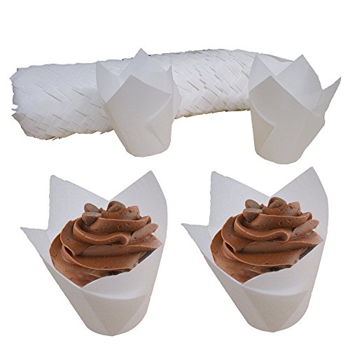 Premium Disposables 200 White Tulip Style Baking Cups Cupcake Liners Wrappers, Oven Safe Parchment Baking Liners. Large Size 2 3/4-4 Inches. #TOP3