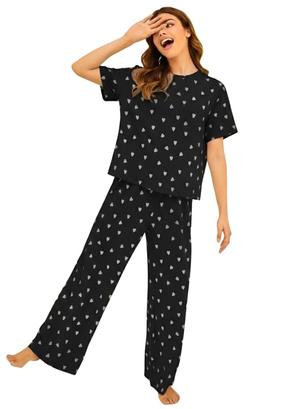 Night Suit for Women Cotton Pyjama Set Soft Breathable Summer Lounge Wear | Printed Nightsuit with T Shirt & Pajama Comfortable Sleepwear Home Wear Coord Set for Women-image-29