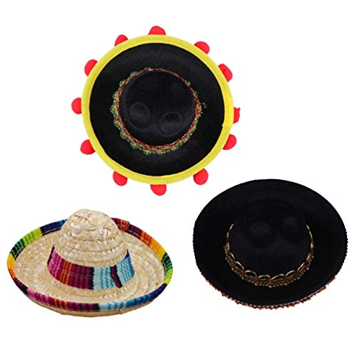 Balacoo 3Pcs Sombrero Party Hats Halloween Dog Costumes Hat Sombrero Headband Small Plush Ball Hat Hair Hoop For Pets Kitten Party Decorative #TOP1