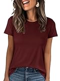 Picture of ANRABESS Women Short Sleeve Tops Summer Basic Tee Wrinkle-Free Trendy Cute T Shirts 2026 Spring Business Casual Outfits Wine Red Medium