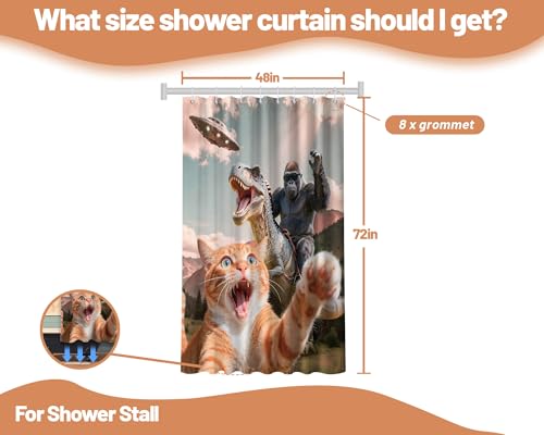 Image of Small Stall Shower Curtain Rv Funny Cat, 48 x 72 Inchs