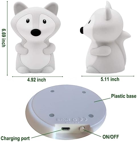 Image of Animal-Shaped Night Light, Rechargeable LED Soft Silicone (BPA Free) Bedside Lamp for Children /Adults, Adjustable Brightness and 9 Colors by Touch Control & Remote Control (Big Fox)