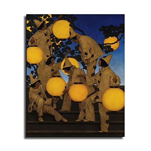 Maxfield Parrish Reproduction(The Lantern Bearers) Canvas Painting Print Wall Art Modern Classroom Kitchen Bedroom Room Aesthetics Decoration Boys Women Gift Unframed And Framed (16X20Inch-No Framed) #TOP1