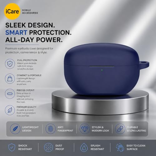 Image of iCare Soft Earphone Case Detachable Earphone Case Shockproof Silicone Earphone Cases for Sony WF-1000XM5 Long-Lasting Protection (Dark Blue)